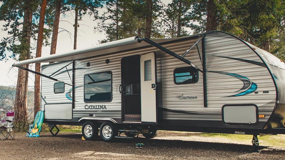 Trailer all set up for camping